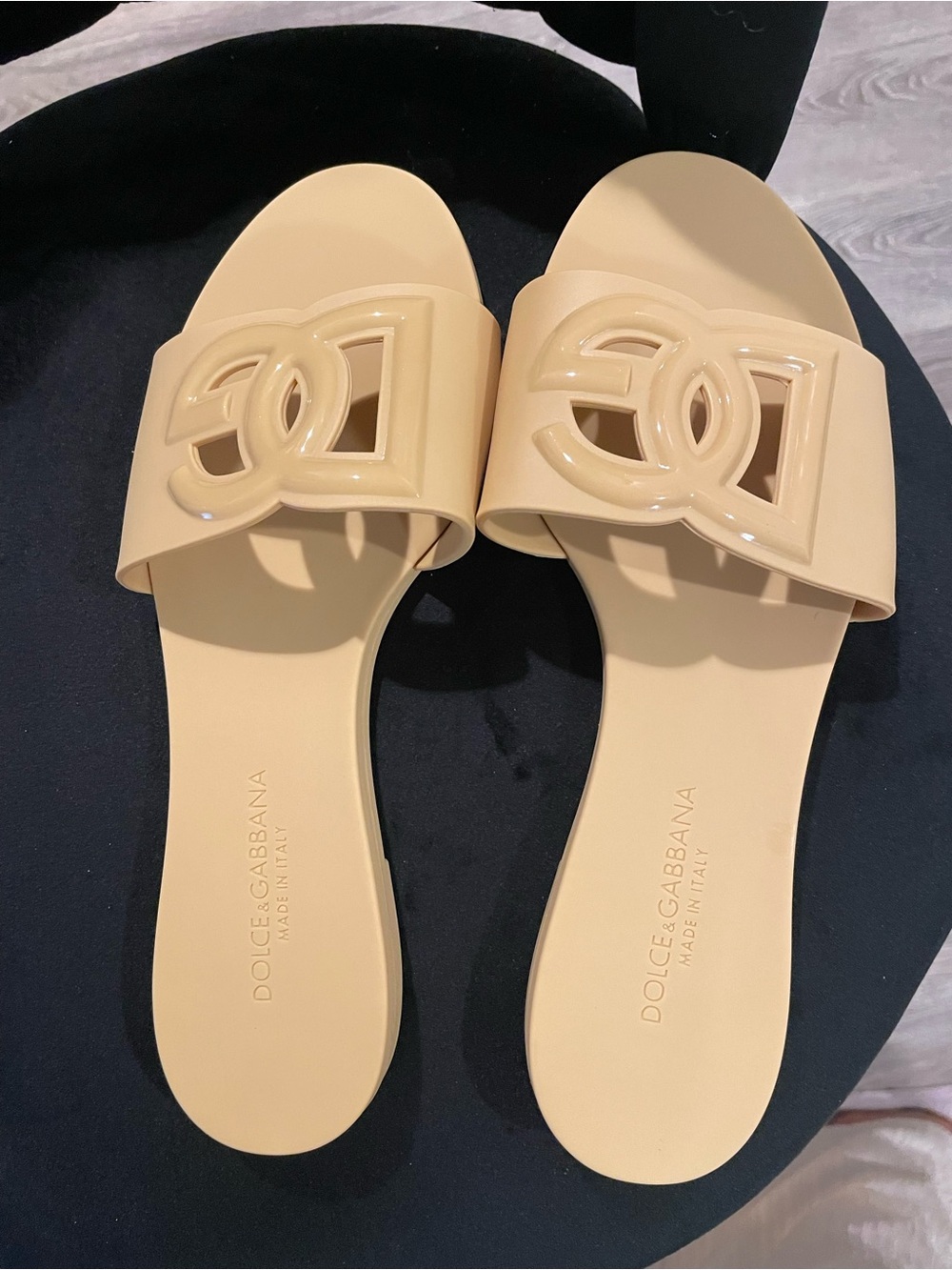 Dolce & Gabbana Beige Logo Slide Sandals